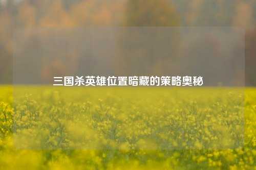三国杀英雄位置暗藏的策略奥秘
