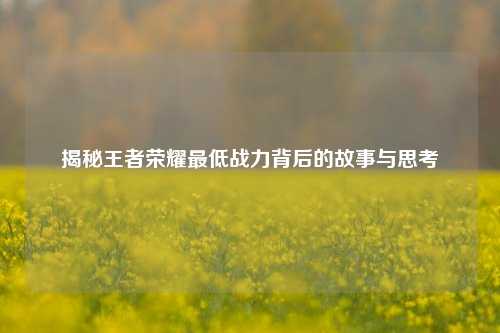 揭秘王者荣耀最低战力背后的故事与思考